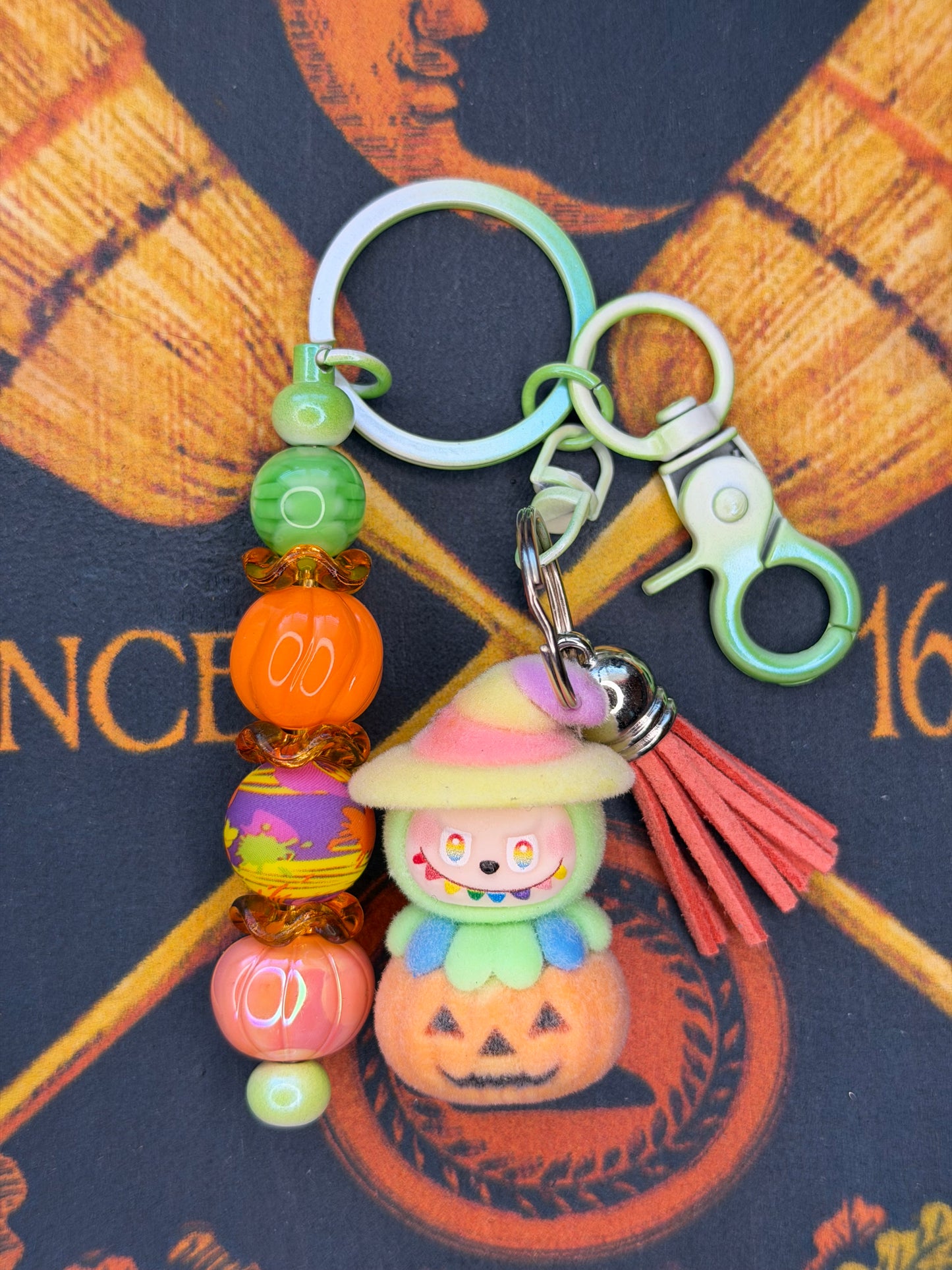 Labubu Witch Pumpkin Flocked Beaded Keychain