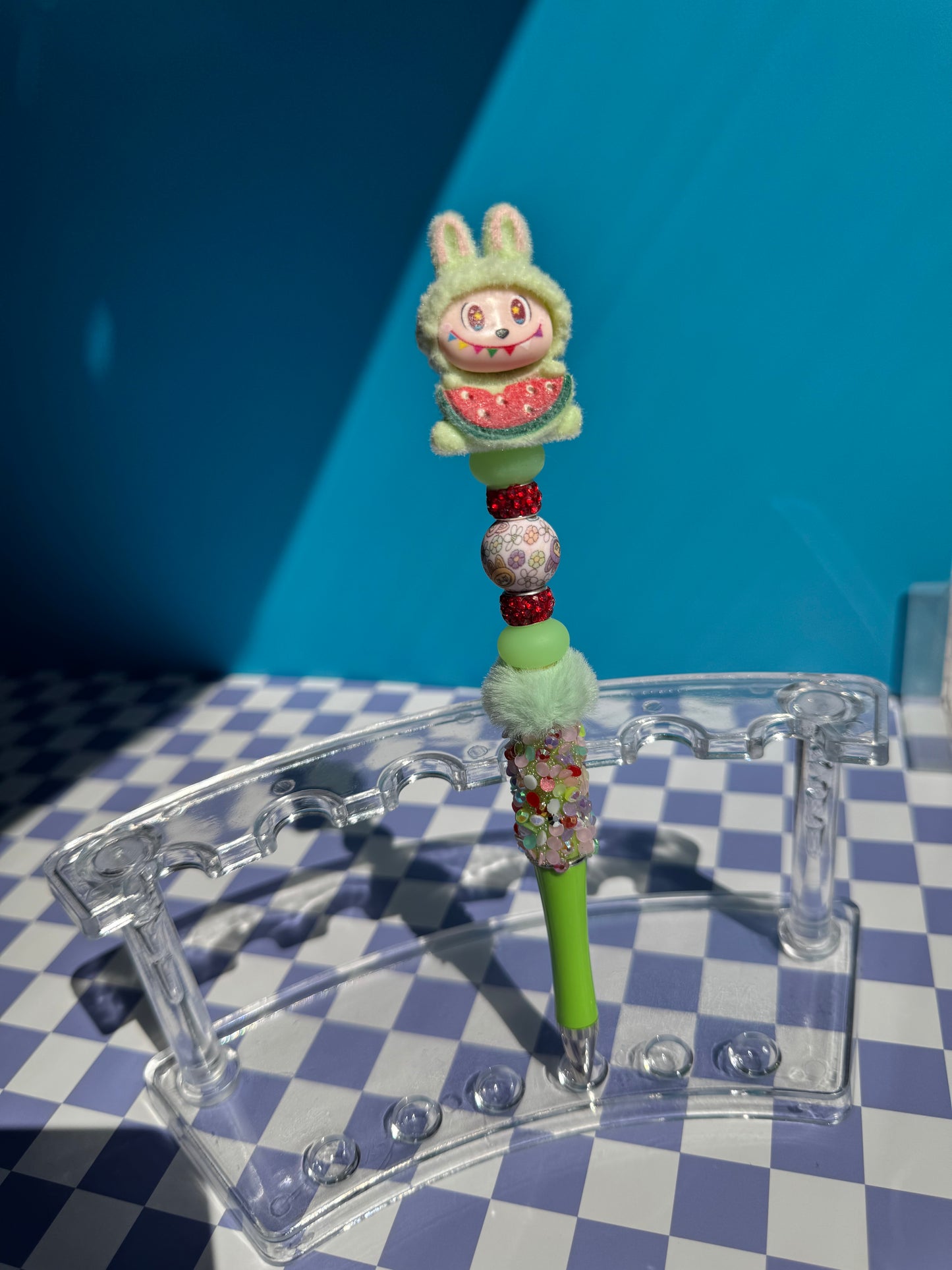 Rainbow Watermelon Flocked Labubu Beaded Pens