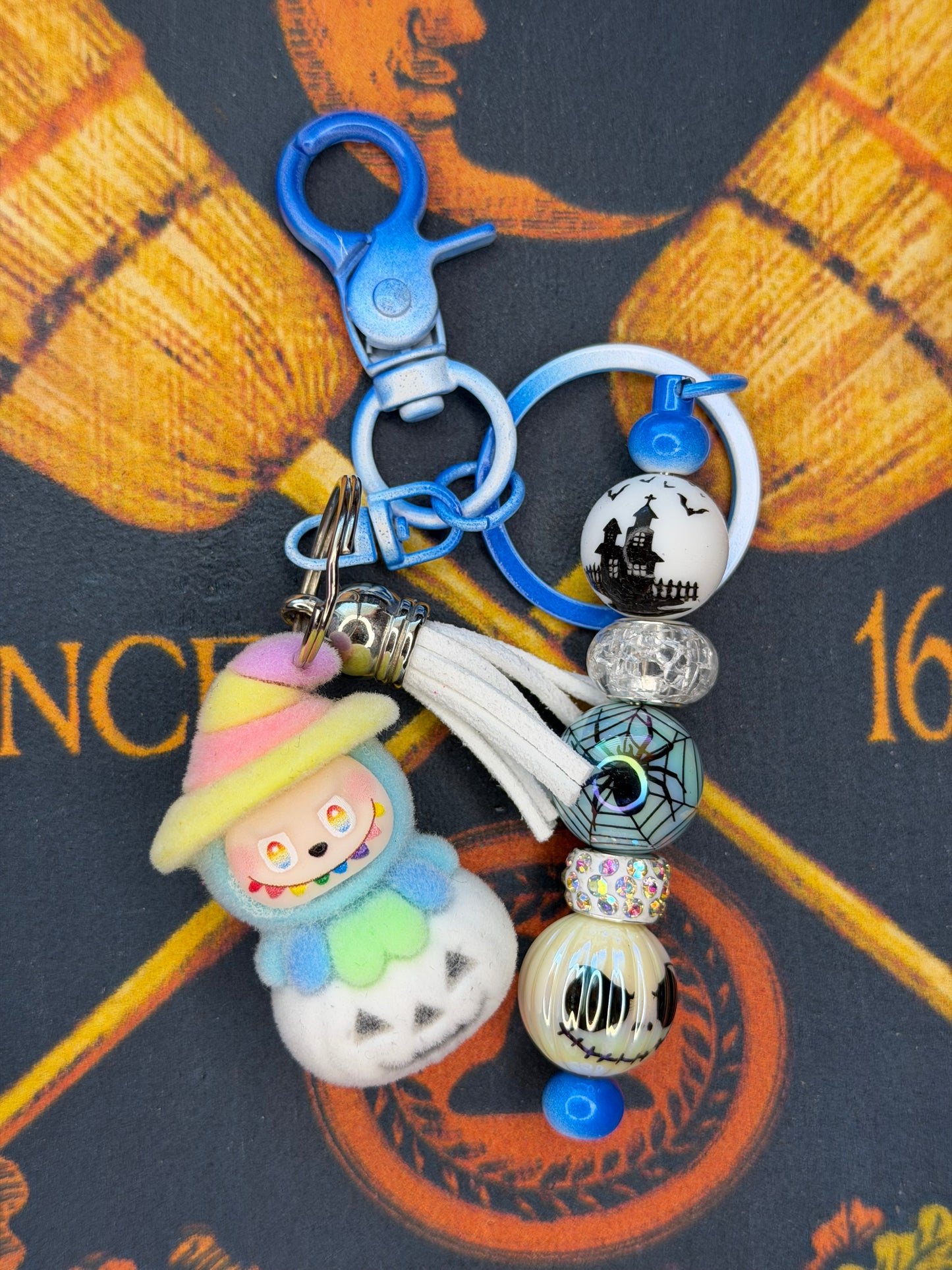 Labubu Witch Pumpkin Flocked Beaded Keychain
