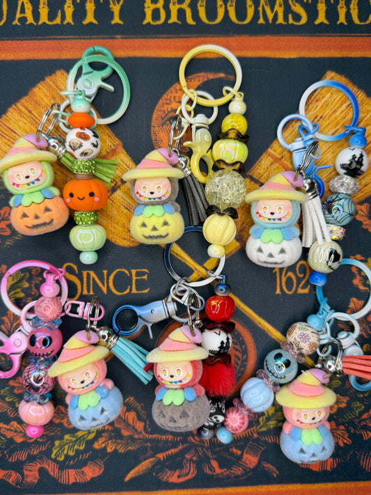 Labubu Witch Pumpkin Flocked Beaded Keychain