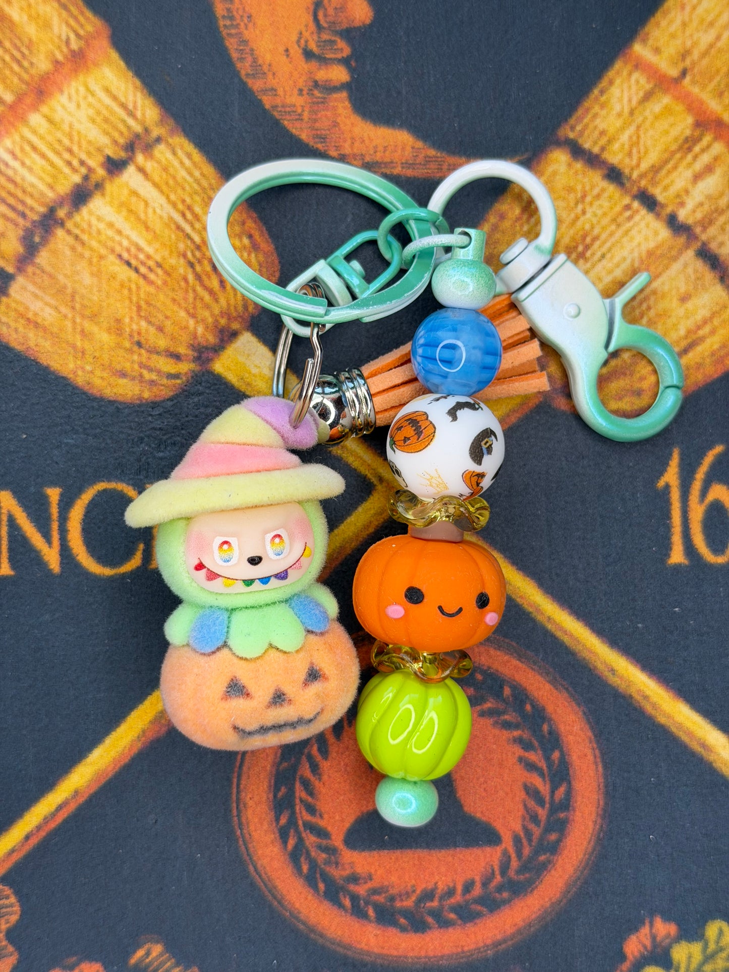 Labubu Witch Pumpkin Flocked Beaded Keychain