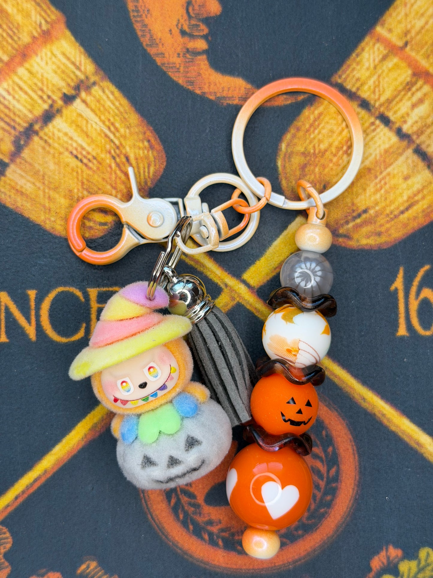 Labubu Witch Pumpkin Flocked Beaded Keychain