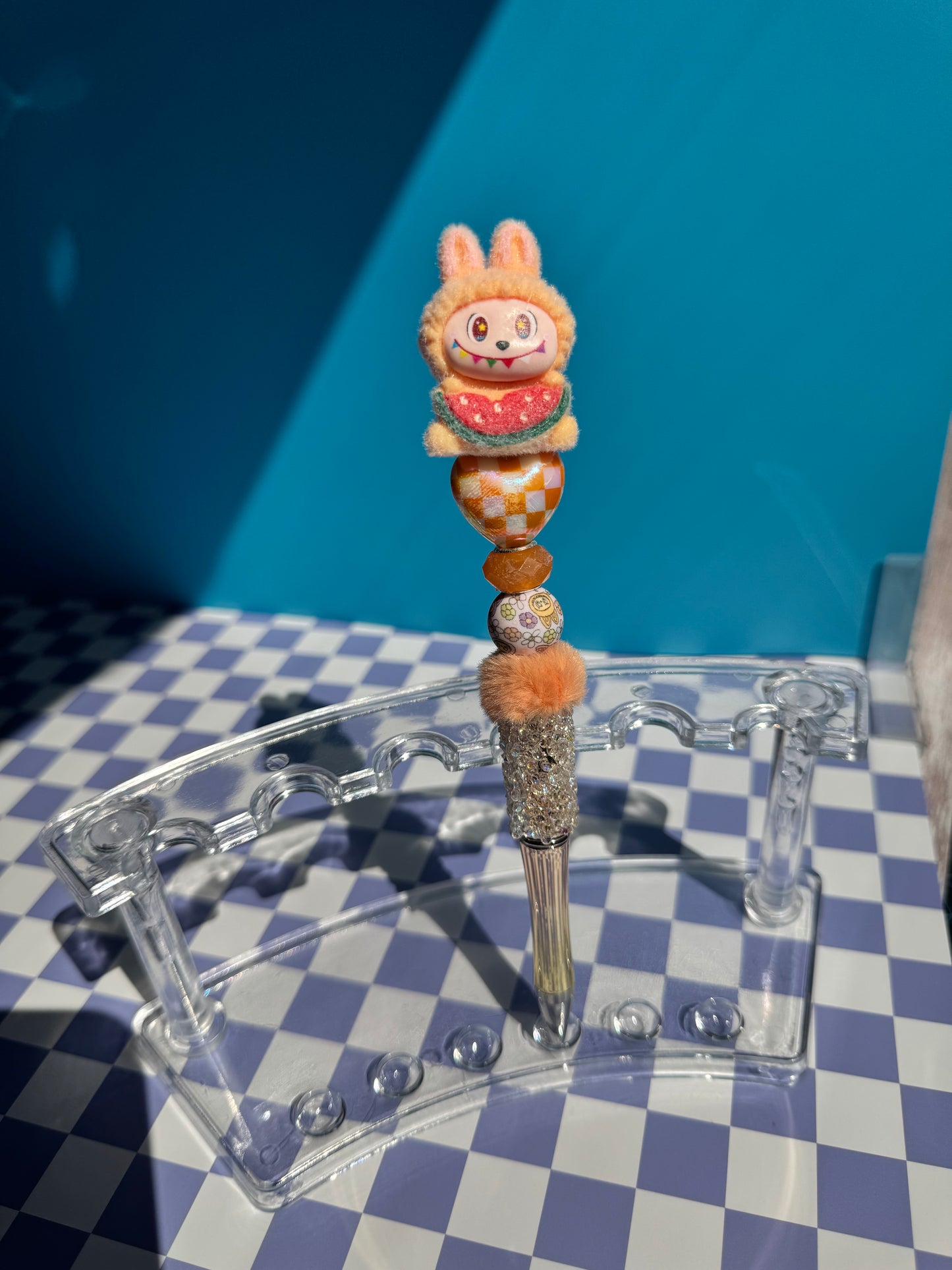 Rainbow Watermelon Flocked Labubu Beaded Pens