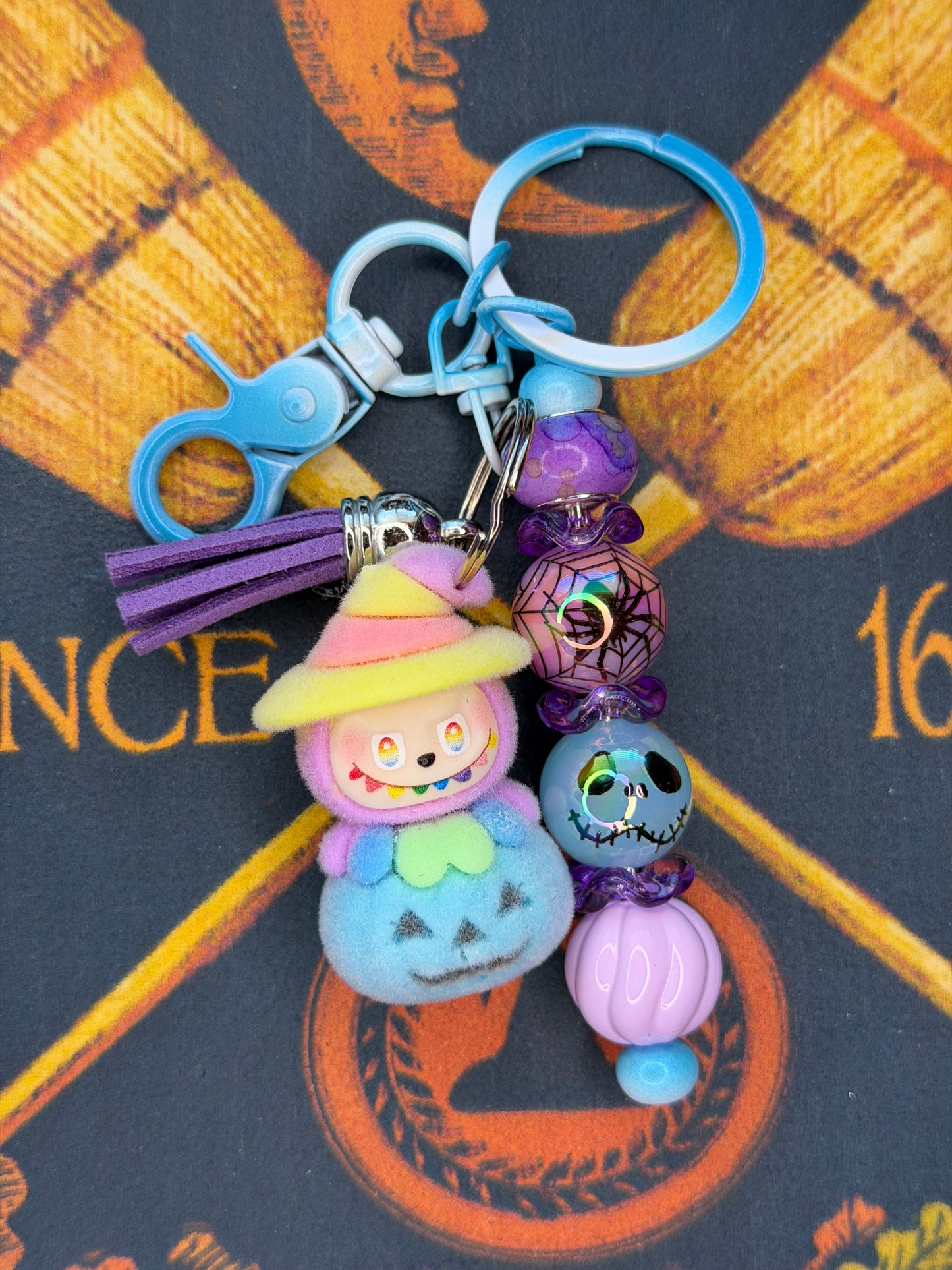 Labubu Witch Pumpkin Flocked Beaded Keychain
