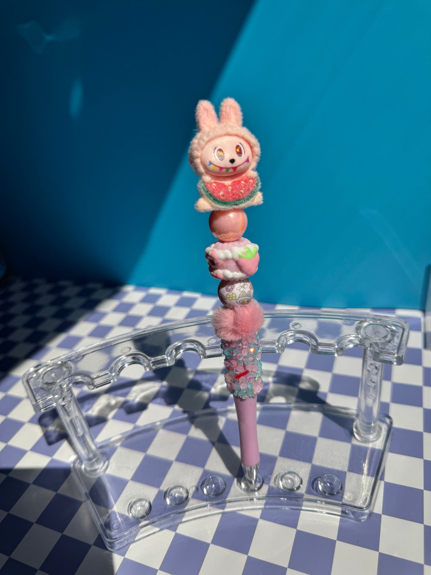 Rainbow Watermelon Flocked Labubu Beaded Pens