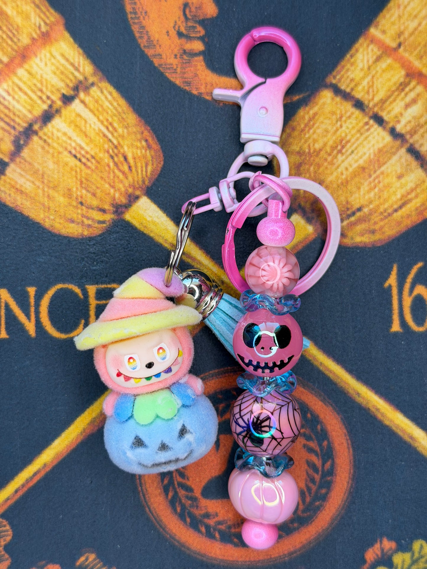 Labubu Witch Pumpkin Flocked Beaded Keychain