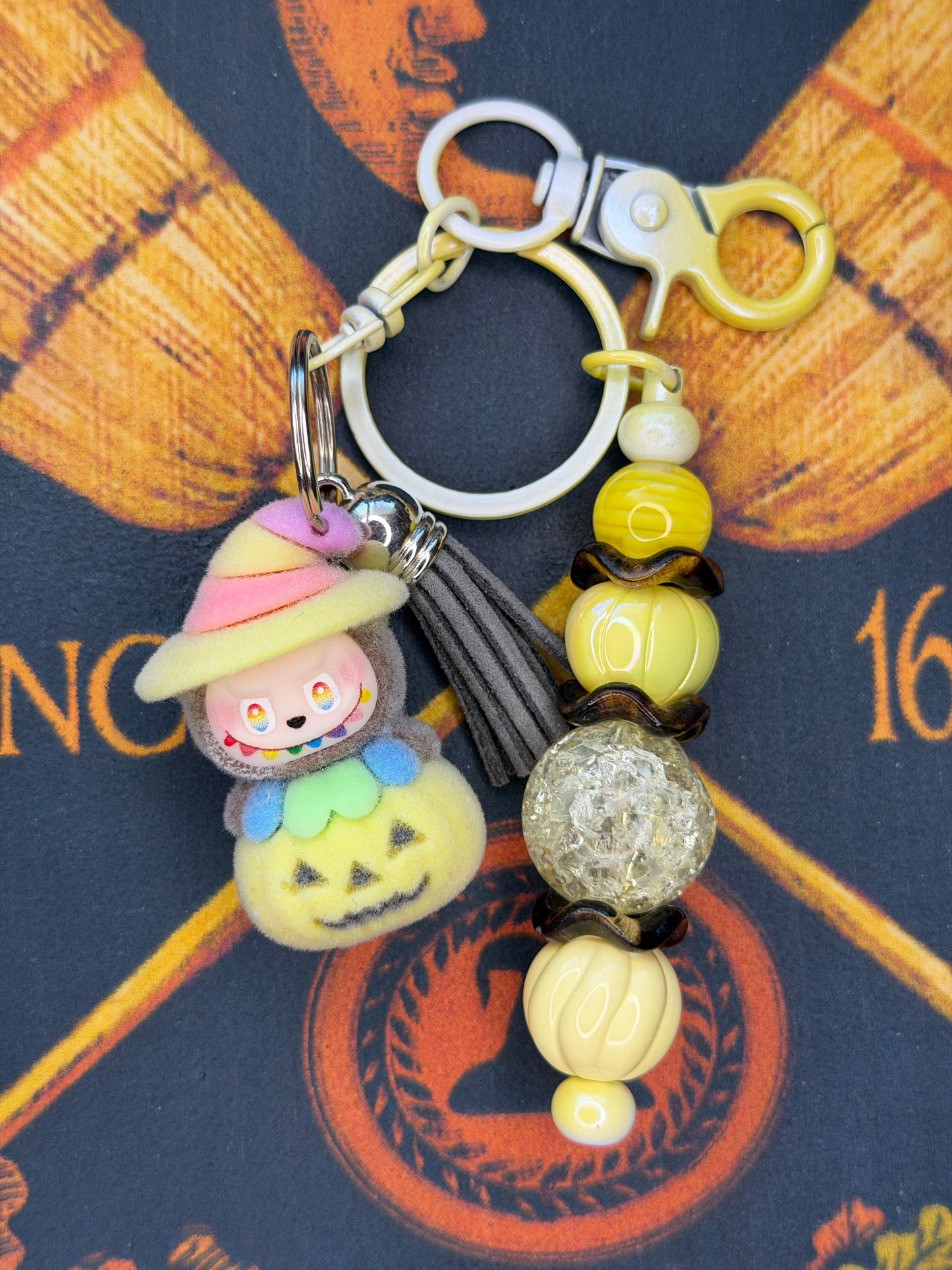 Labubu Witch Pumpkin Flocked Beaded Keychain