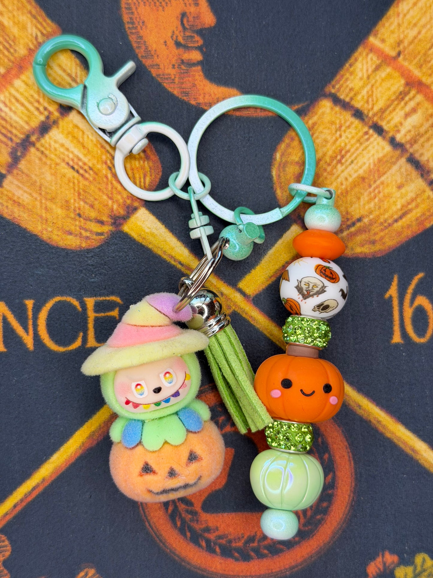 Labubu Witch Pumpkin Flocked Beaded Keychain