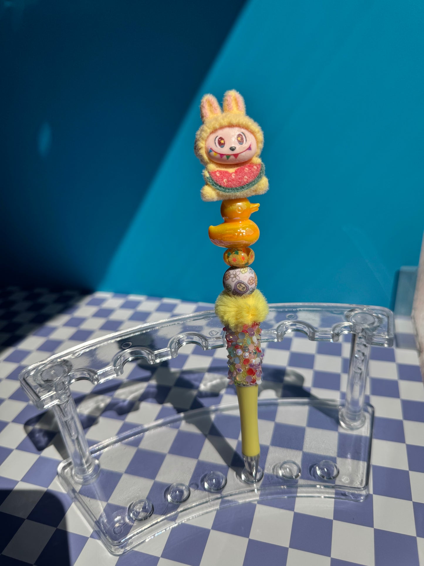 Rainbow Watermelon Flocked Labubu Beaded Pens