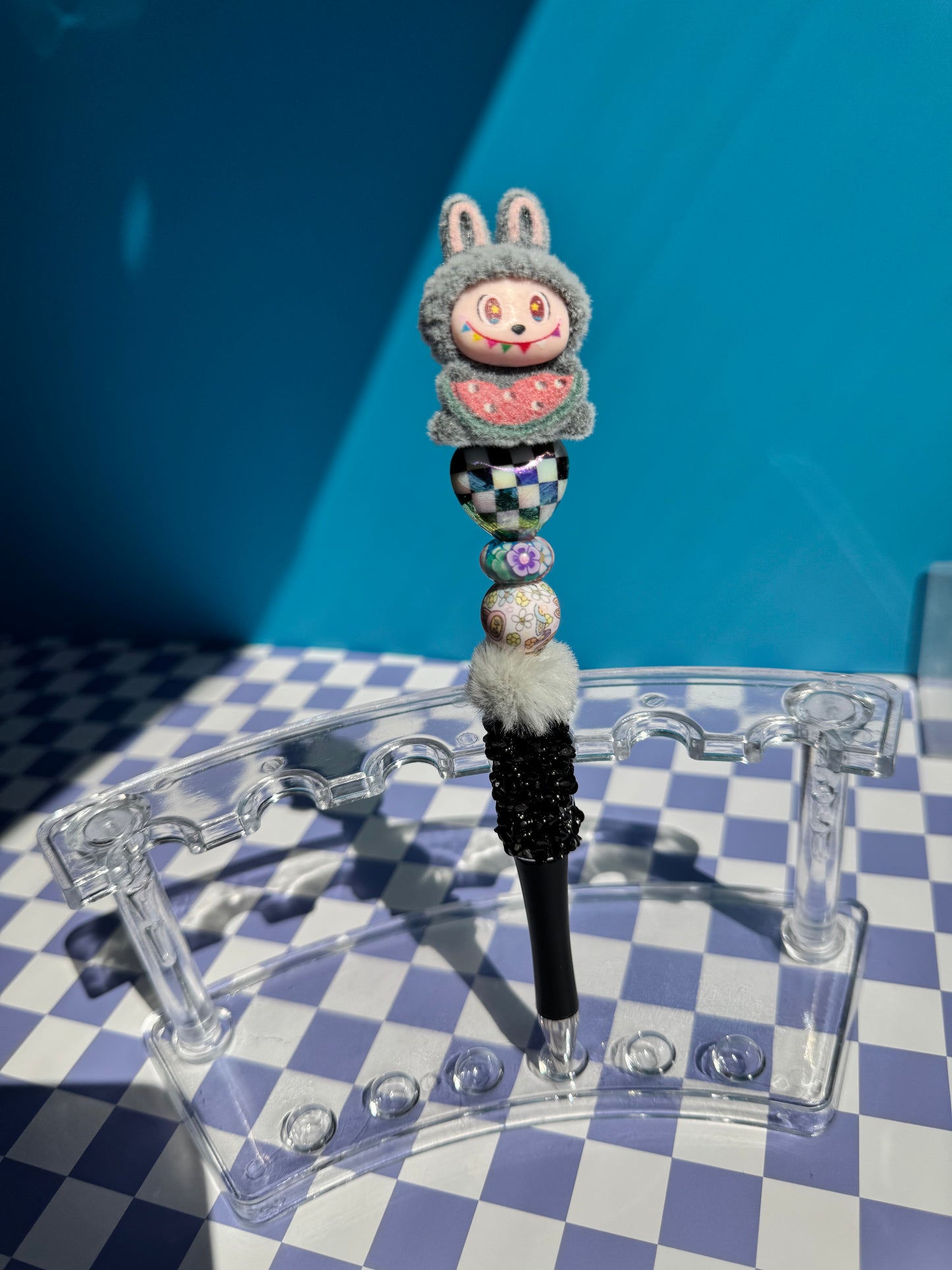 Rainbow Watermelon Flocked Labubu Beaded Pens