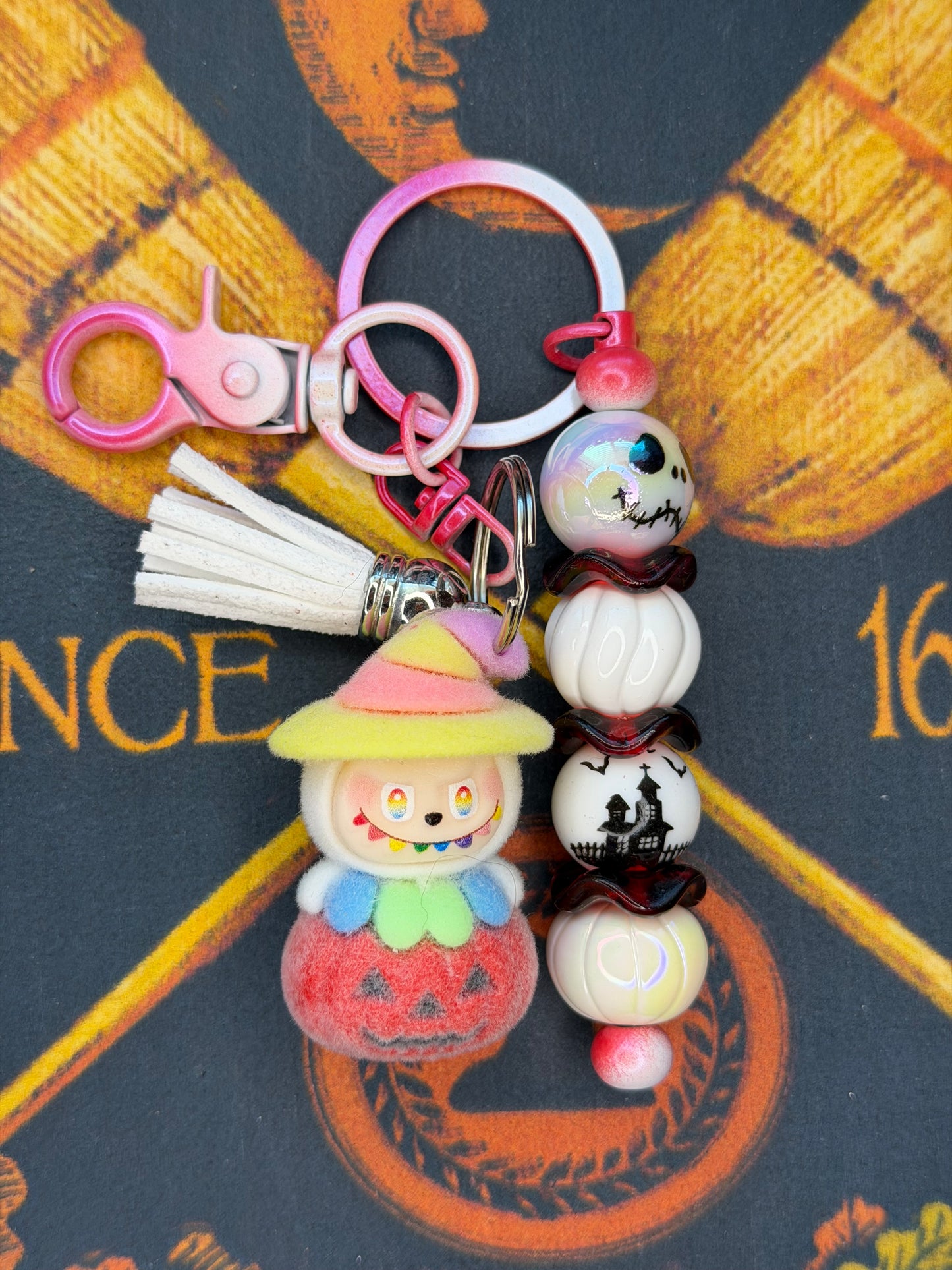 Labubu Witch Pumpkin Flocked Beaded Keychain