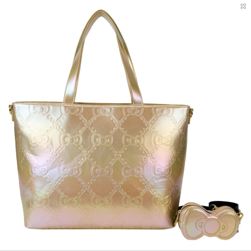 Loungefly Hello Kitty Pearl/Gold Iridescent 50th Anniversary Tote Bag