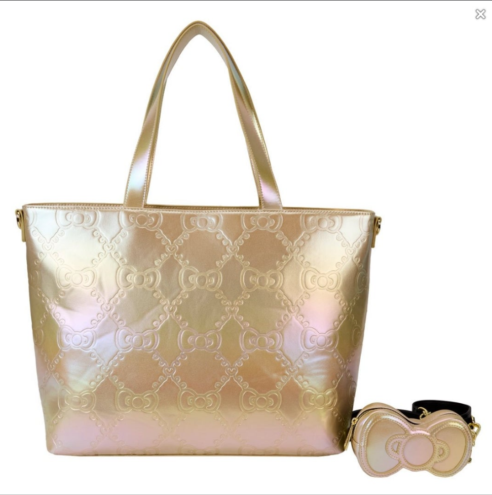 Loungefly Hello Kitty Pearl/Gold Iridescent 50th Anniversary Tote Bag