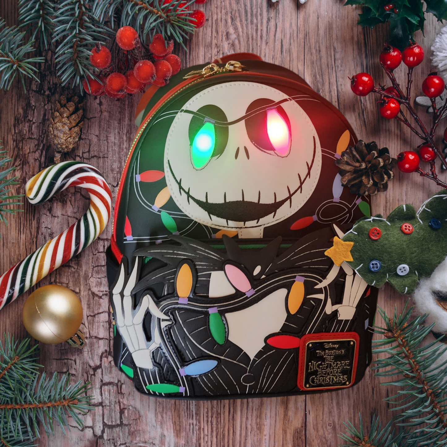 Loungefly Disney Jack Skellington Holiday Lights Backpack