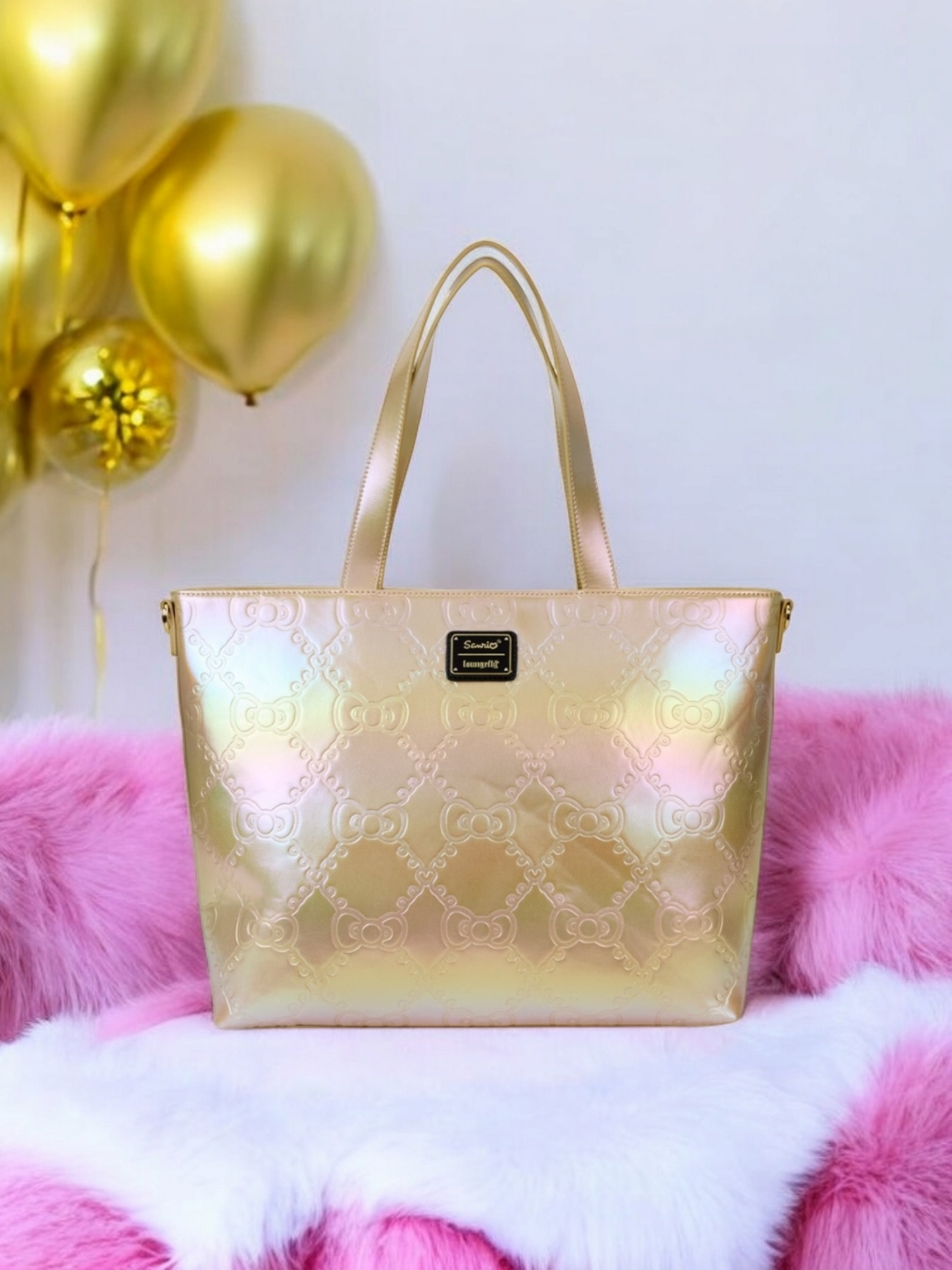 Loungefly Hello Kitty Pearl/Gold Iridescent 50th Anniversary Tote Bag