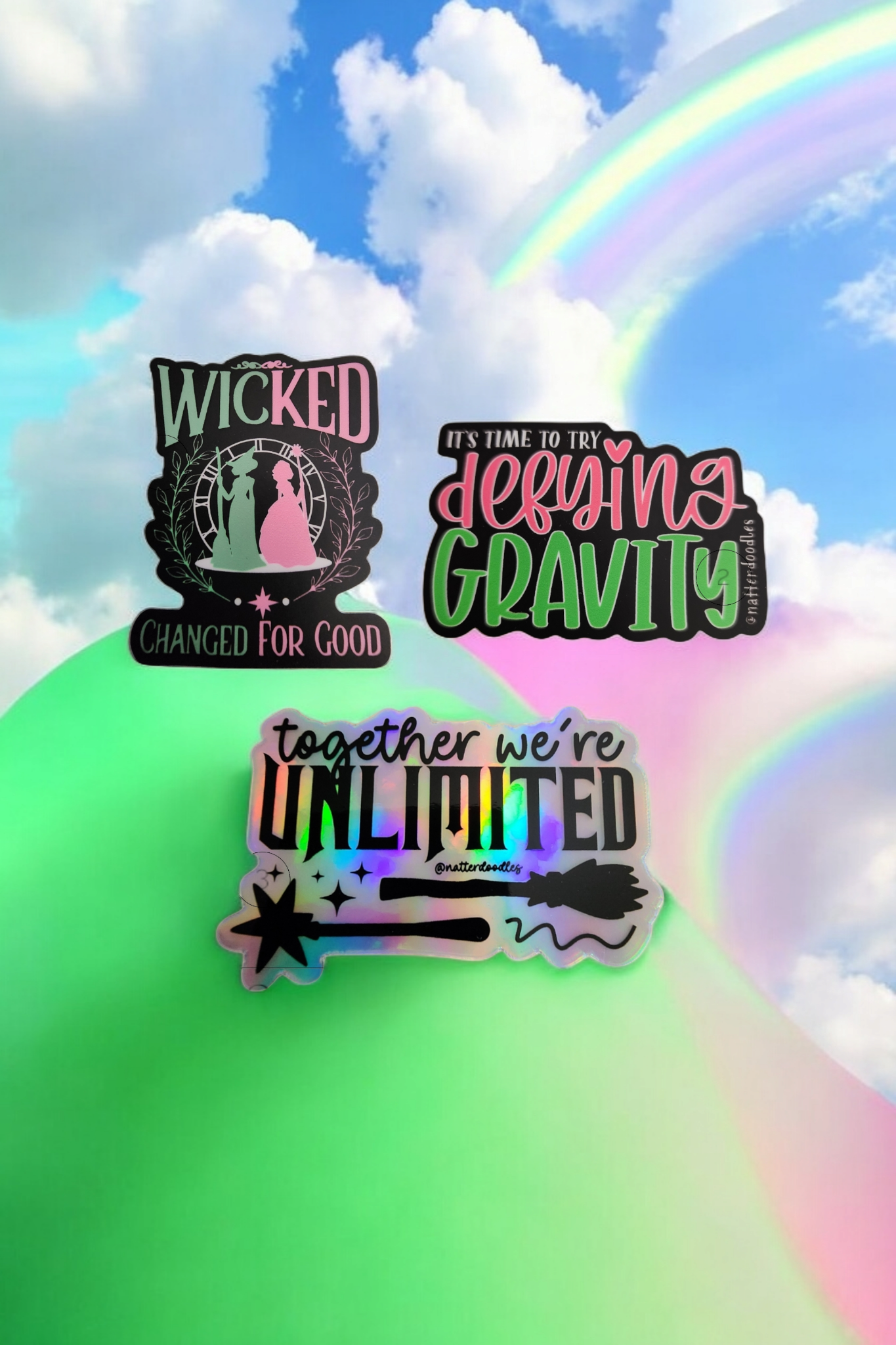 Wicked Glinda & Elphaba 3 Piece Sticker Set