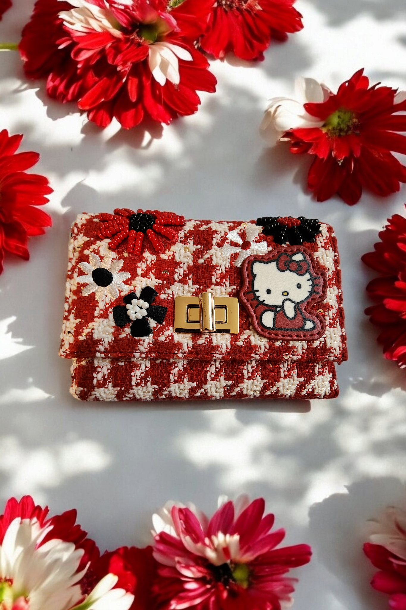 Hello Kitty Red Plaid Flower Wallet