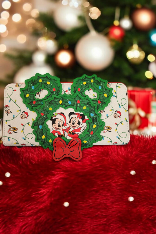 Loungefly Disney Mickey and Minnie Christmas Wreath Wallet