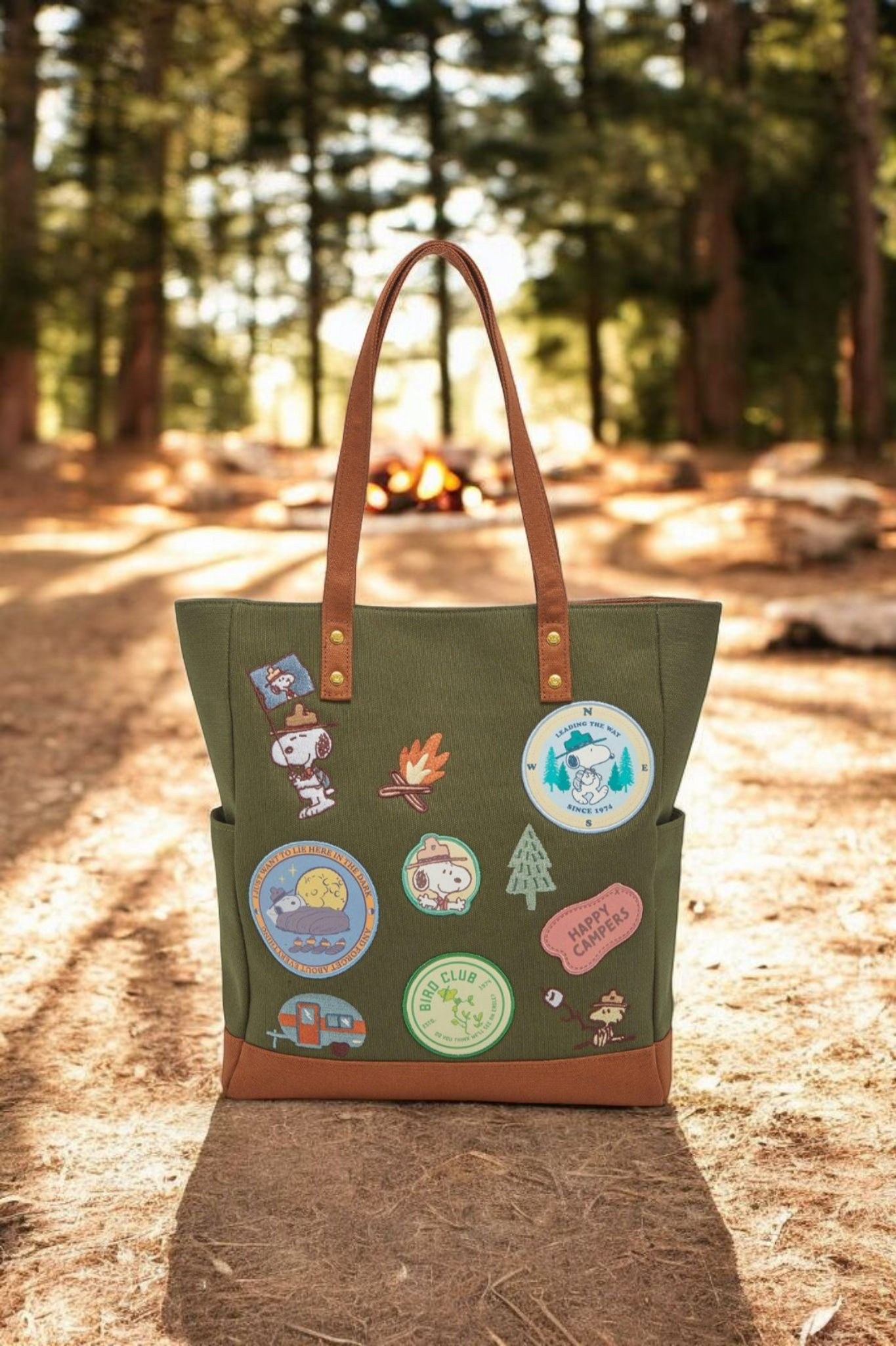 Loungefly Peanuts Snoopy Camping Scout Patches Tote