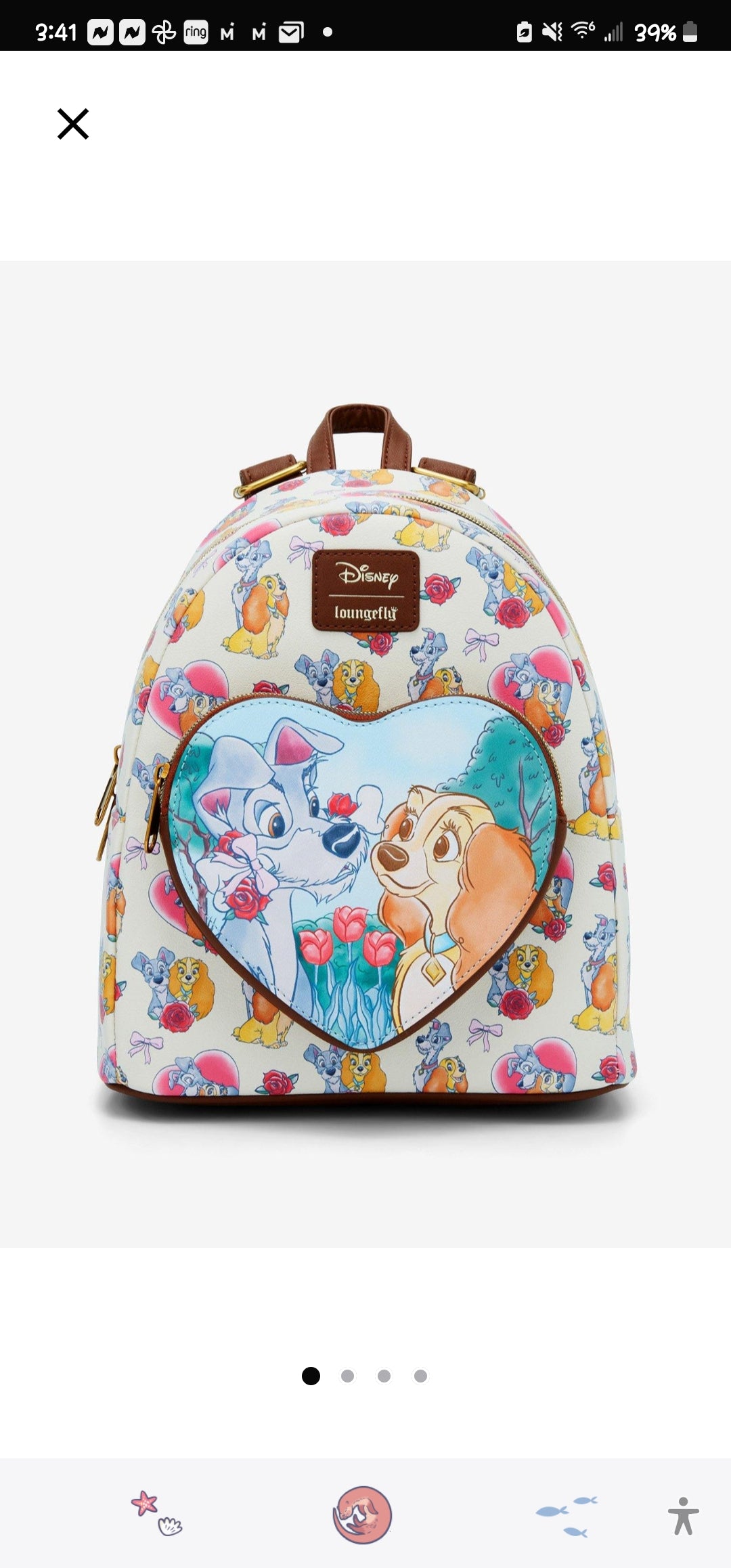 Loungefly Disney Lady and the Tramp Hearts and Roses Backpack