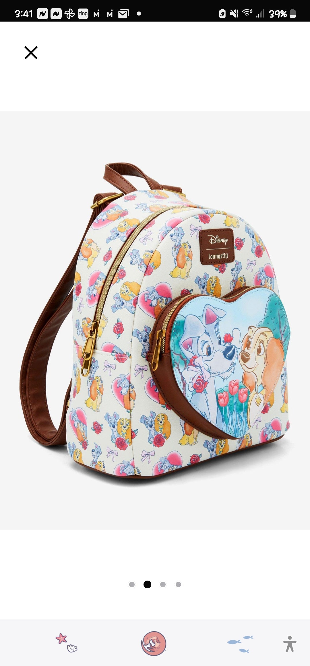 Loungefly Disney Lady and the Tramp Hearts and Roses Backpack