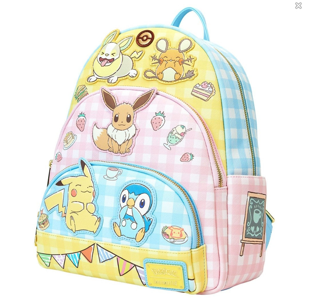 Loungefly Pokemon Pastel Graham Cafe Triple Pocket Backpack