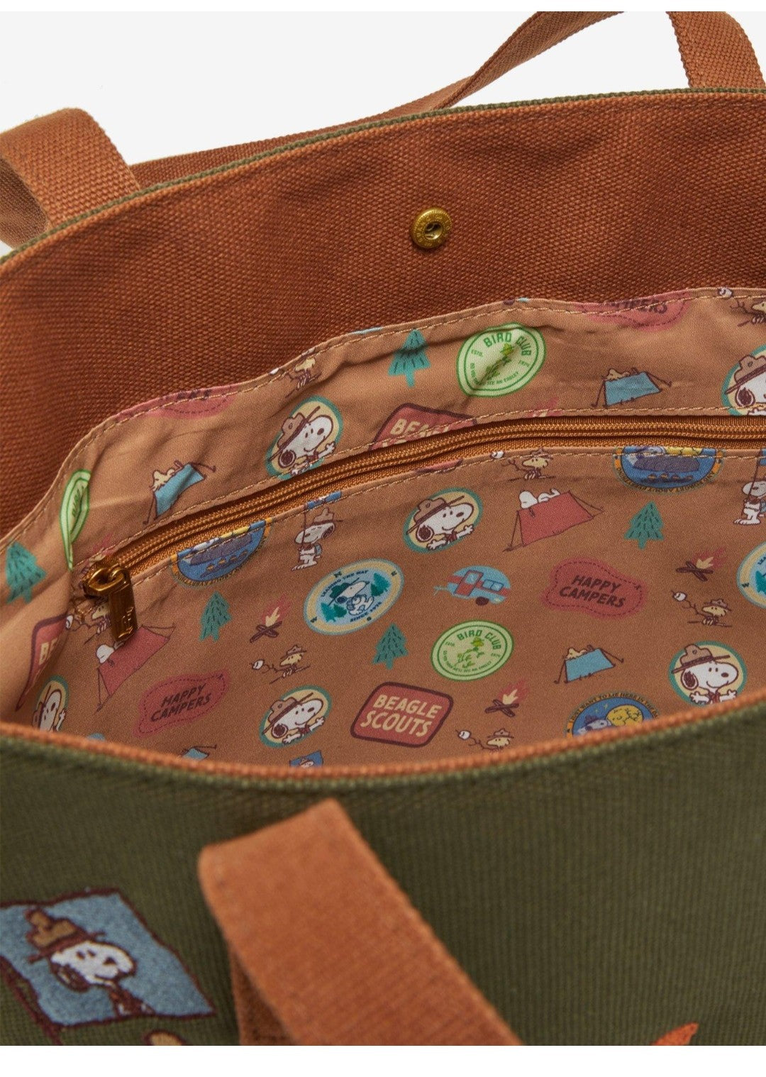 Loungefly Peanuts Snoopy Camping Scout Patches Tote