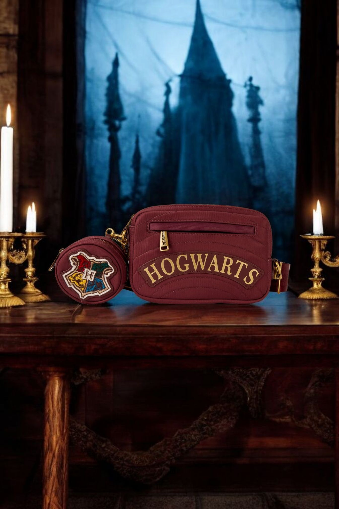 Loungefly Harry Potter Hogwarts Gryffindor Sling Bag/Belt Bag with Coin Purse