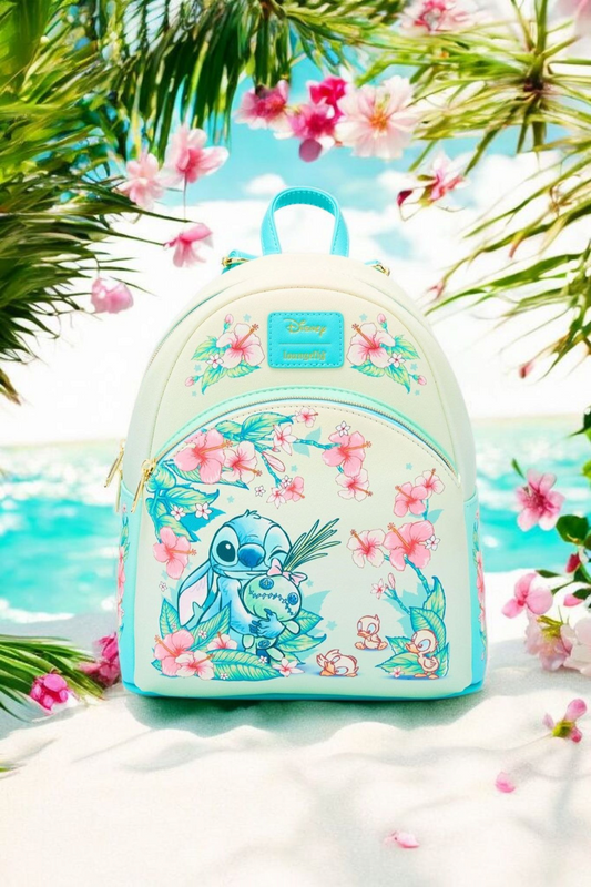 Loungefly Disney Stitch, Scrump and Ducklings Tropical Floral Backpack