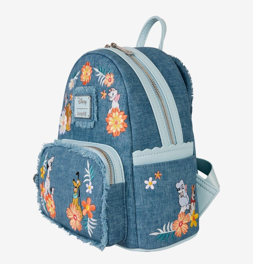Loungefly Disney Dogs and Cats Floral Denim Backpack