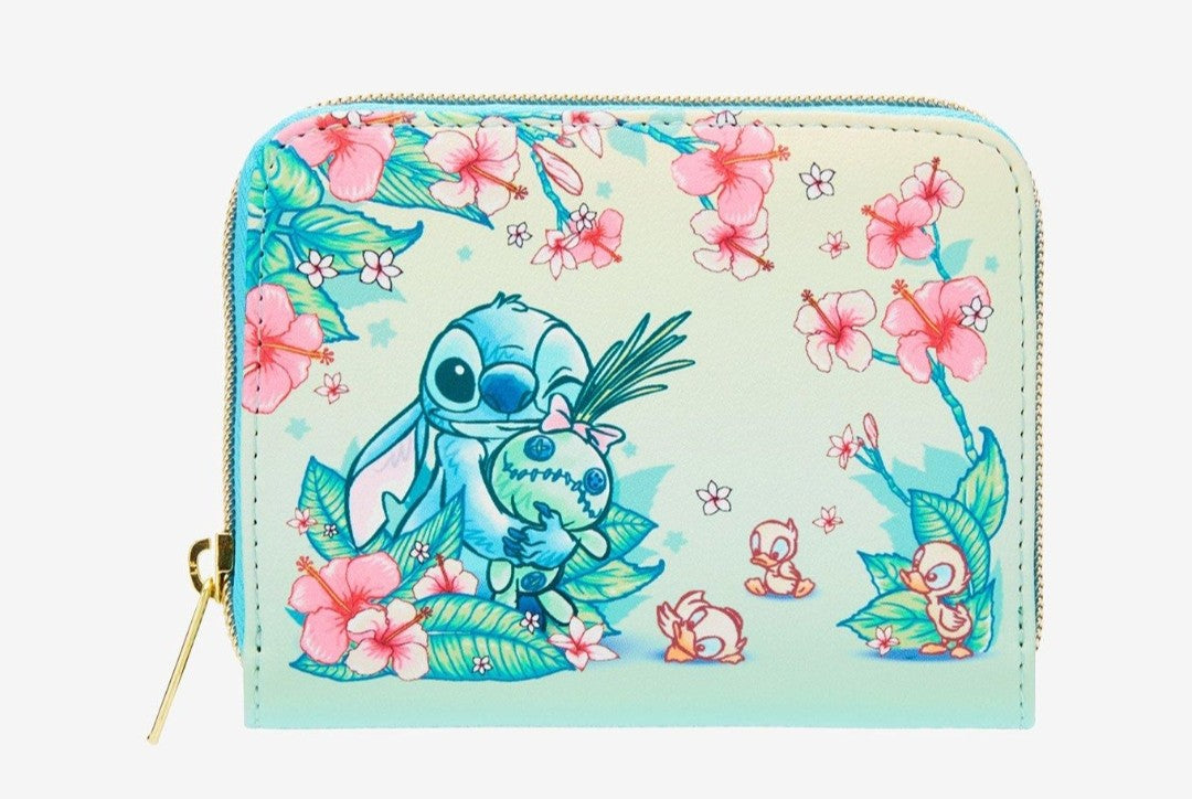 Loungefly Disney Stitch, Scrump with Ducklings Tropical Floral Wallet