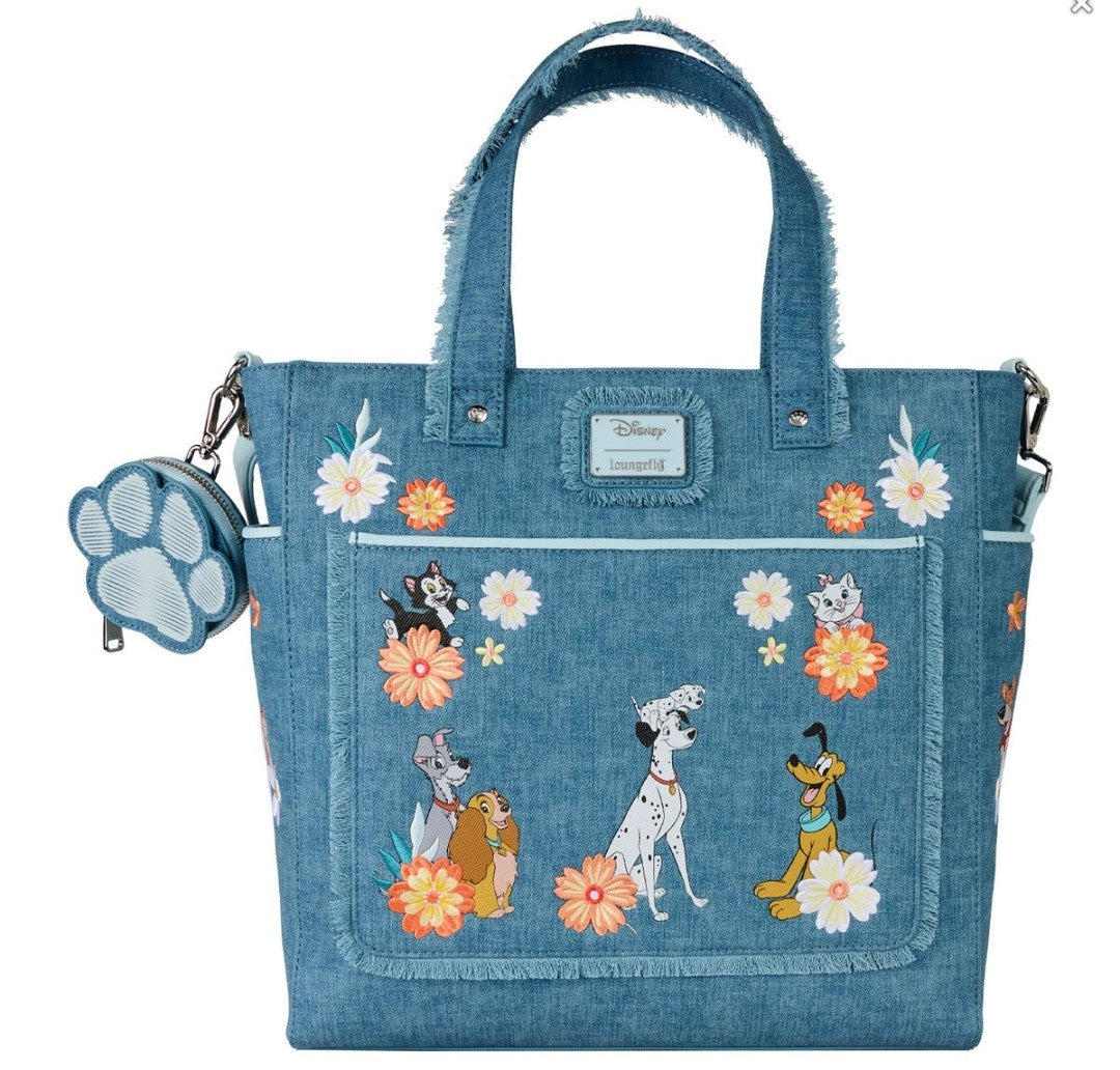Loungefly Disney Dogs and Cats Denim Convertible Tote Bag/Handbag