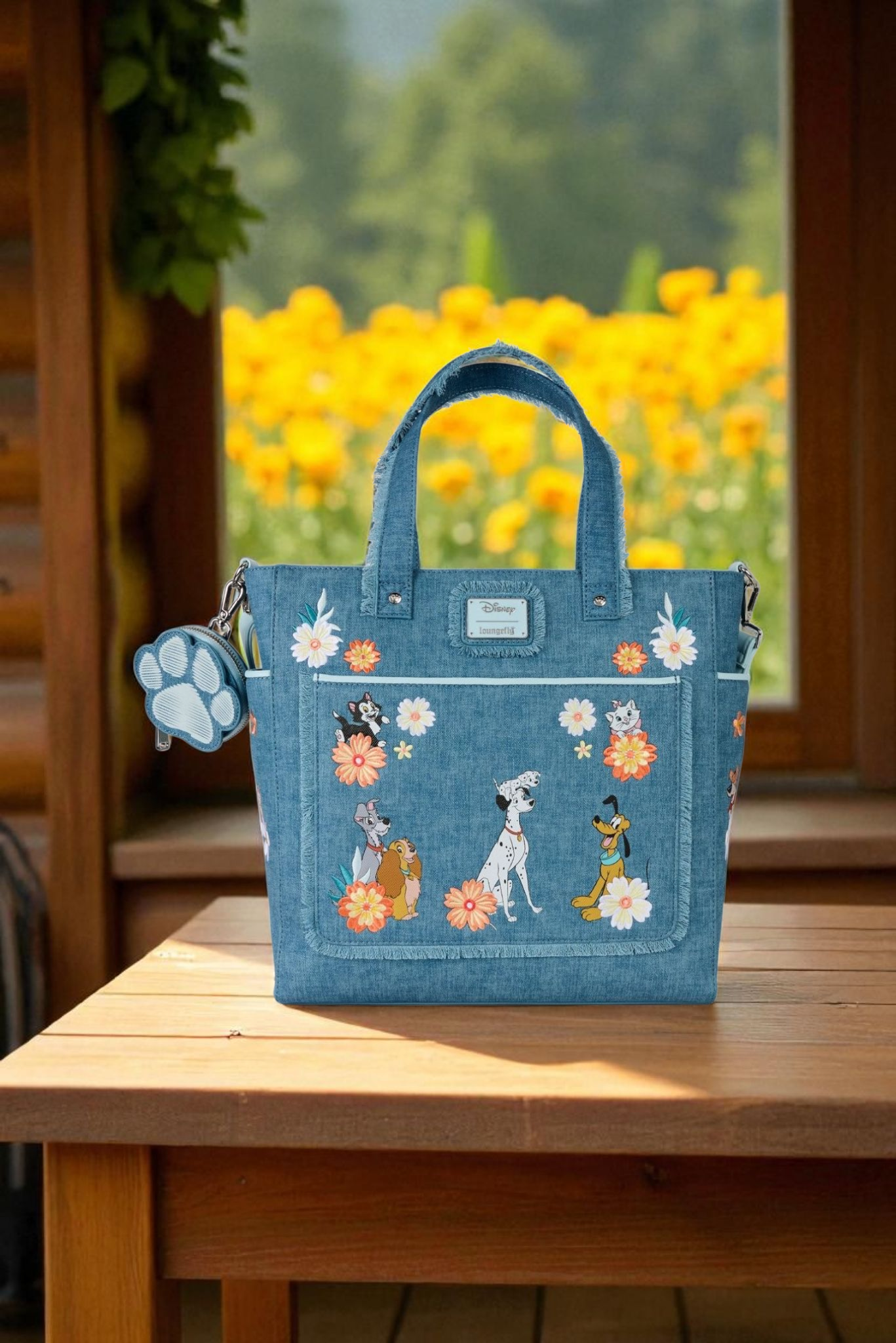 Loungefly Disney Dogs and Cats Denim Convertible Tote Bag/Handbag