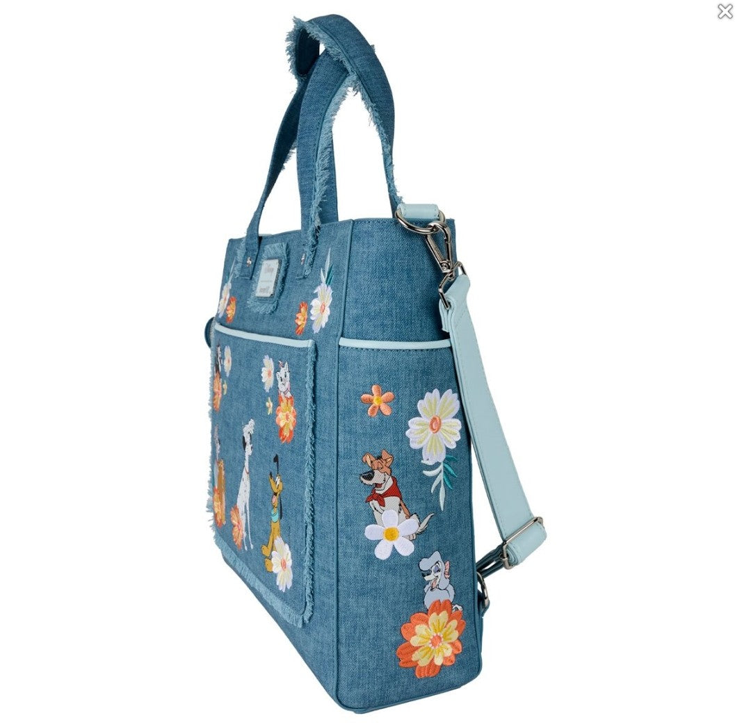 Loungefly Disney Dogs and Cats Denim Convertible Tote Bag/Handbag