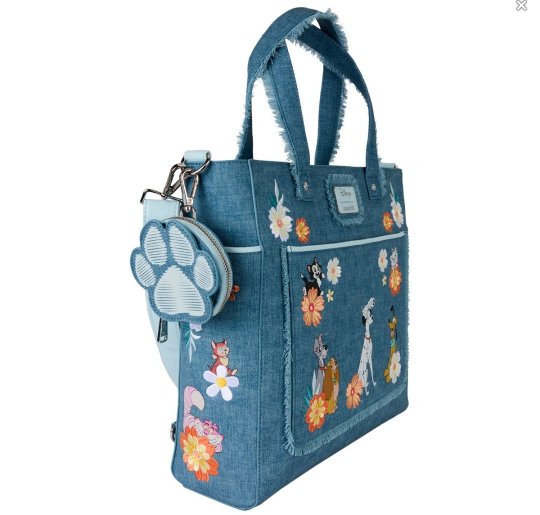 Loungefly Disney Dogs and Cats Denim Convertible Tote Bag/Handbag