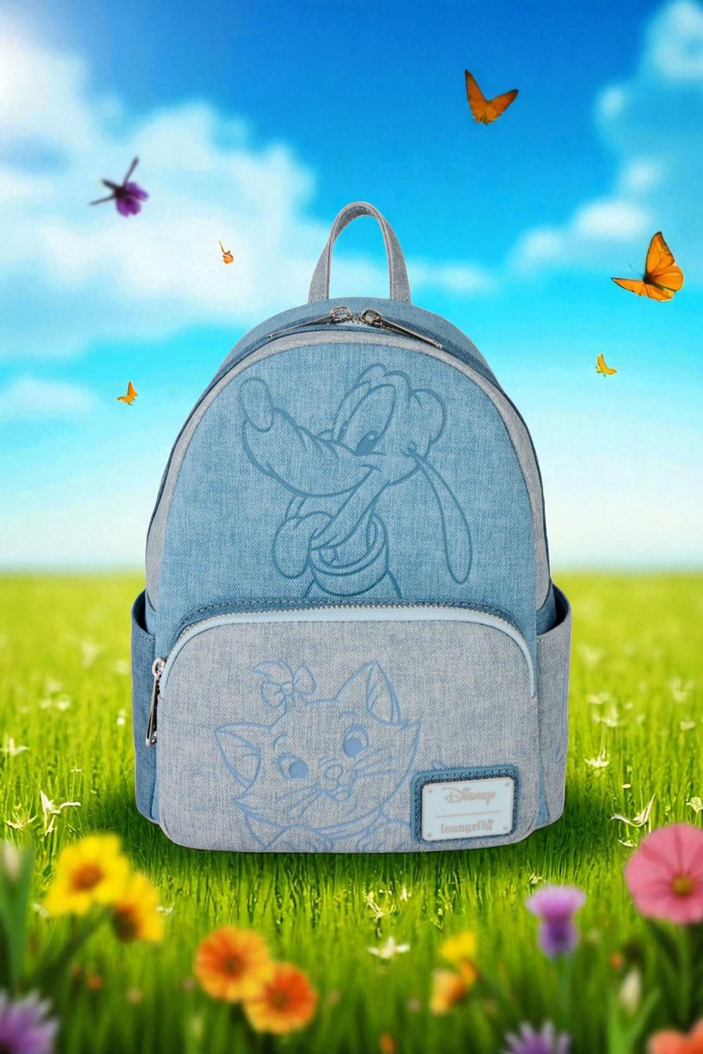 Loungefly Disney Denim Pluto and Marie Paw-fect Backpack
