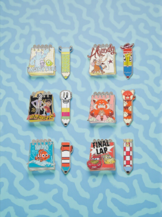Disney Pixar Movie Notebook and Pencil Mystery Pins