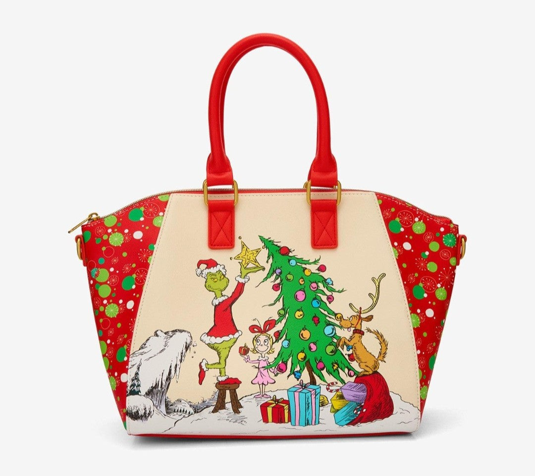 Loungefly The Grinch,  Max And Cindy Lou Who Decorating a Christmas Tree Handbag