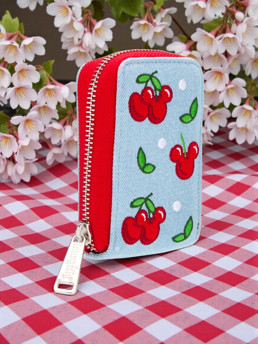 Loungefly Disney Mickey Cherry Denim Accordion Card Holder