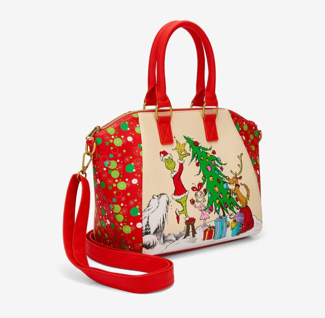 Loungefly The Grinch,  Max And Cindy Lou Who Decorating a Christmas Tree Handbag
