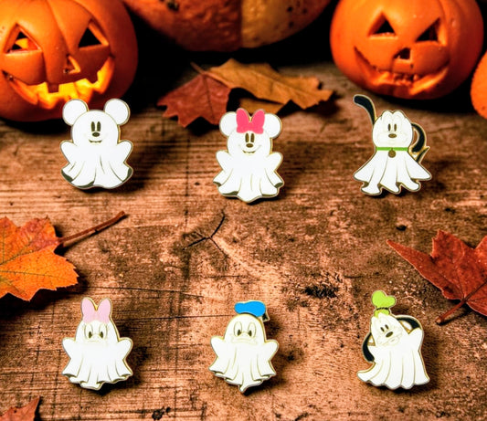 Loungefly Disney Mickey and Friends as Ghosts, Glow in the Dark Mystery Pins