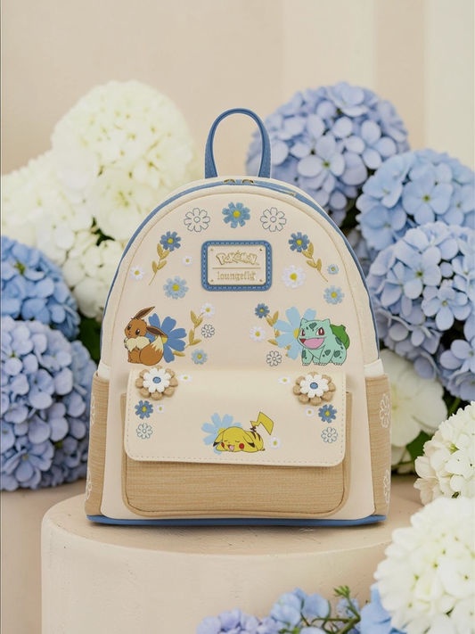 Loungefly Pokemon Pikachu, Eevee, and Bulbasaur Floral Backpack