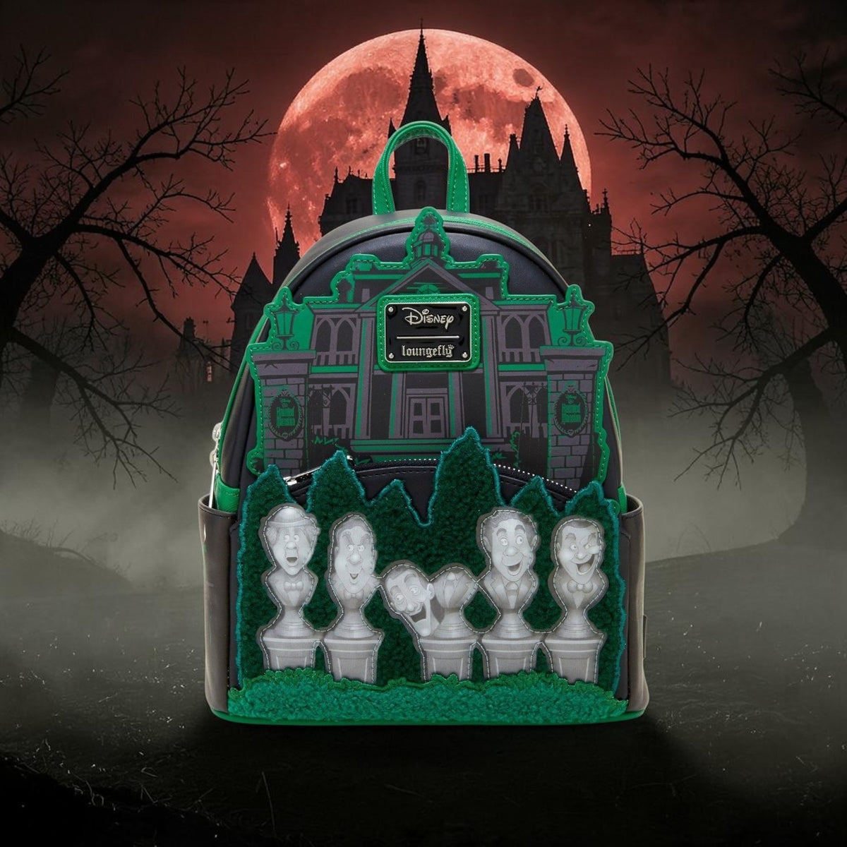 Loungefly Disney Haunted Mansion Singing Ghost Bust Glow-in-the-Dark Lenticular Exclusive Backpack