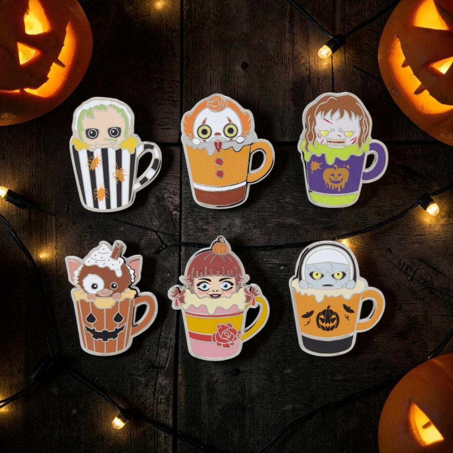 WB Horror Characters Latte Cups Halloween Mystery Pins