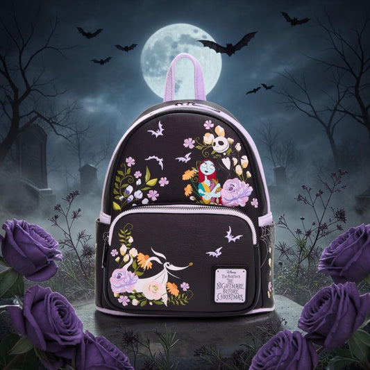 Loungefly Disney Nightmare Before Christmas Jack, Sally and Zero Embroidered Floral Backpack