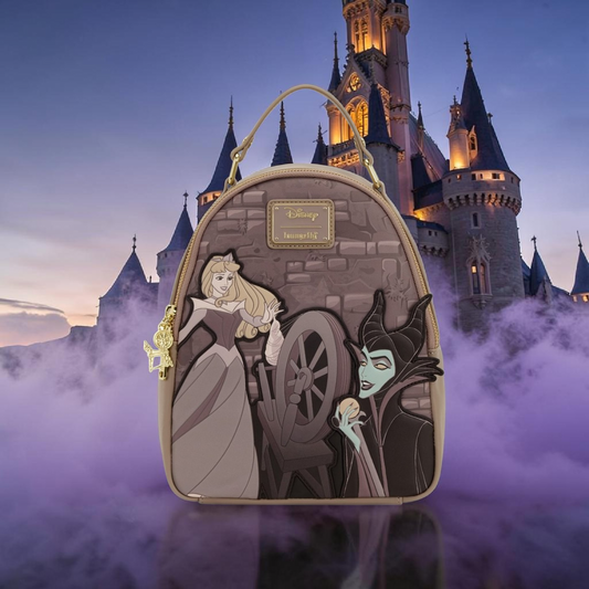 Loungefly Disney Sleeping Beauty Aurora & Maleficent Spinning Wheel Backpack