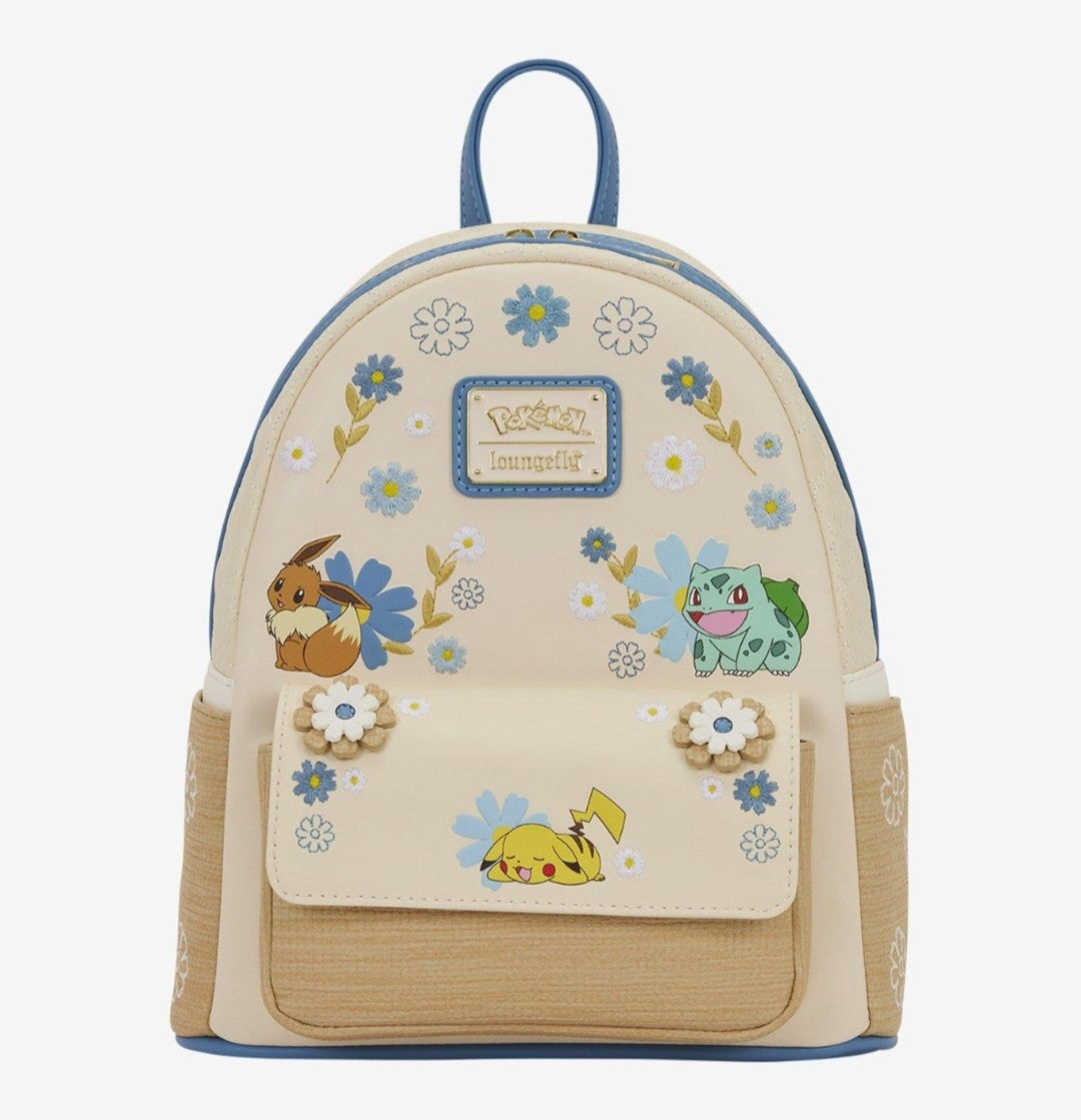 Loungefly Pokemon Pikachu, Eevee, and Bulbasaur Floral Backpack