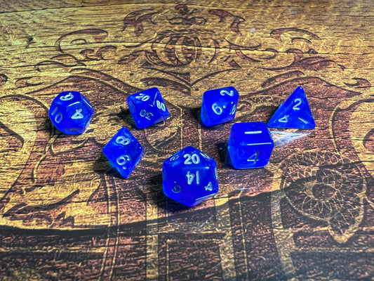 Stardust: Blue w/ Silver Numbers 10mm Mini Polyhedral Dice Set